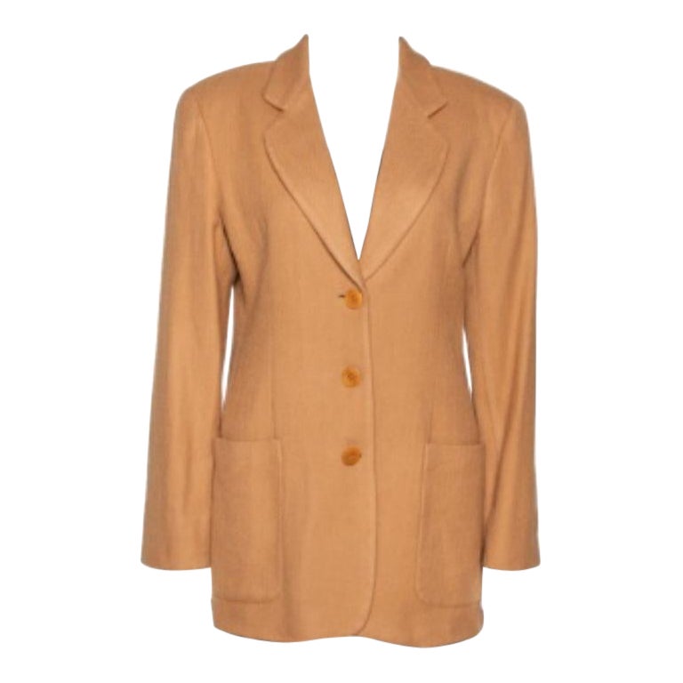 Giorgio Armani Vintage Brown Herringbone Wool Blazer M en venta