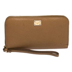 Dolce & Gabbana Tan Leather Strappy Zip Around Wallet