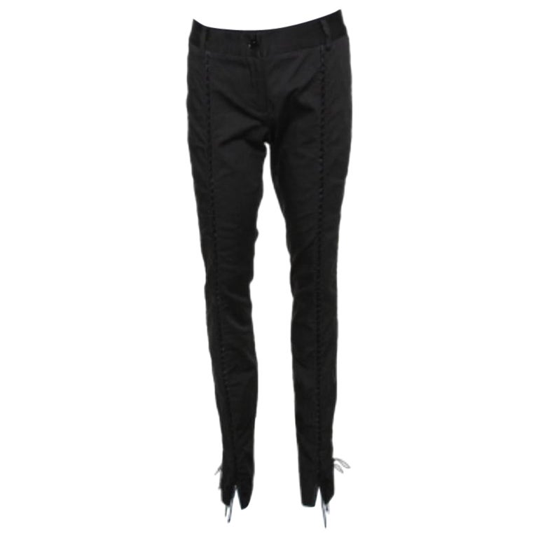 Dolce & Gabbana Black Cotton Lace Up Fitted Pants M en venta