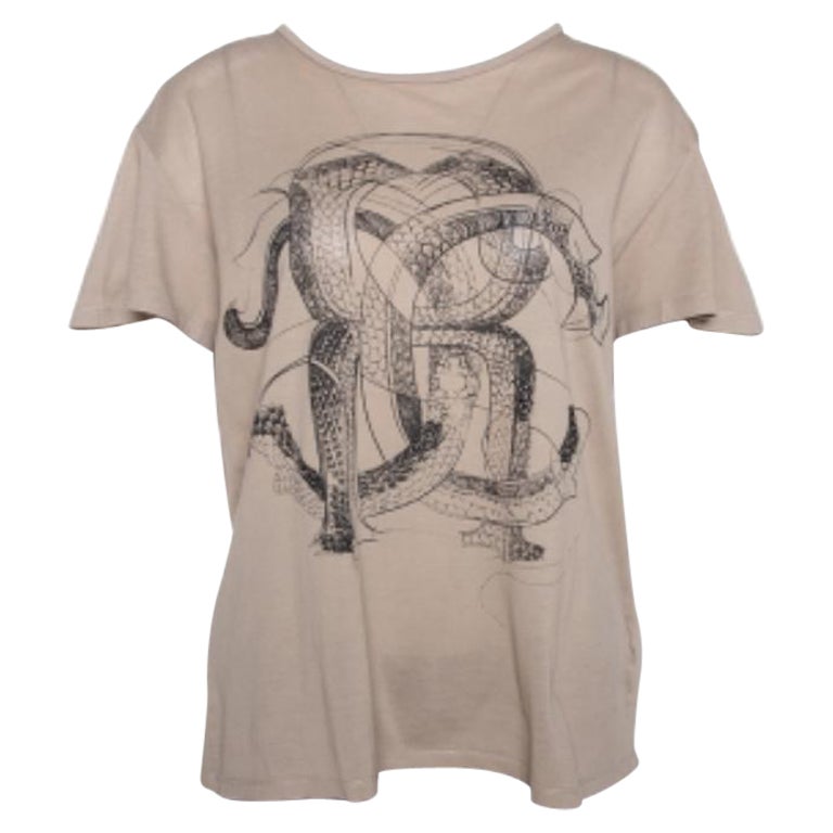 Roberto Cavalli T. Brown Logo Print Cotton Pique T-Shirt M. T. I. in vendita