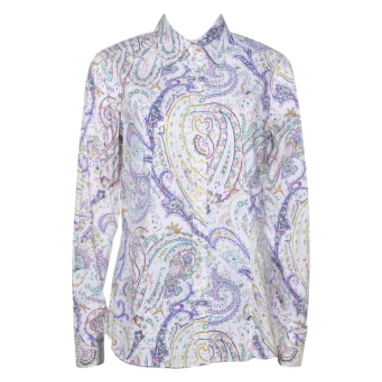 Etro Camisa de rayas multicolor de algodón con estampado de cachemira y botones delante L