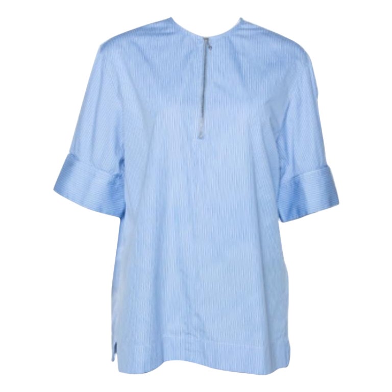 Joseph Blue Pinstripe Cotton Brair Blouse L en venta