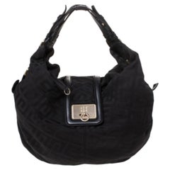 Givenchy Black Monogram Canvas Flap Hobo