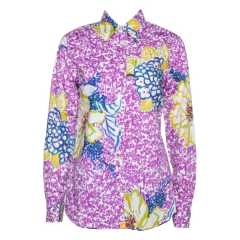 Etro - Camicia a maniche lunghe in cotone elasticizzato con stampa floreale viola L.L.A.