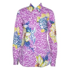 Etro Purple Floral Print Stretch Cotton Long Sleeve Shirt L