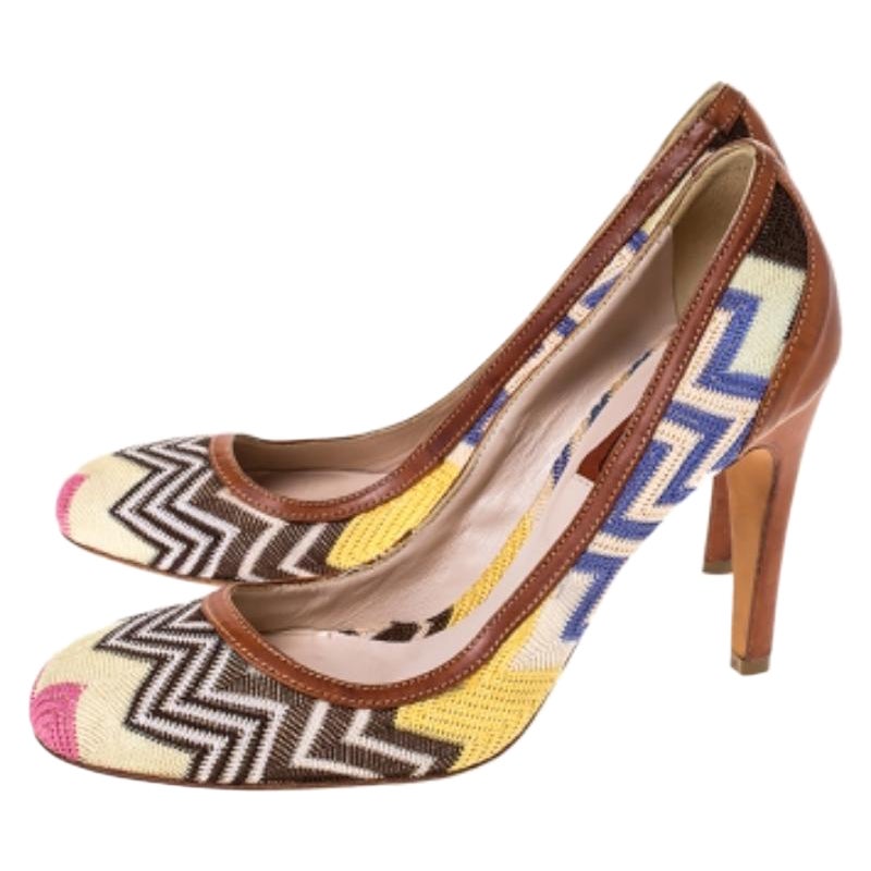 Missoni Multicolor Patterned Knit Fabric Pumps Size 38 en venta