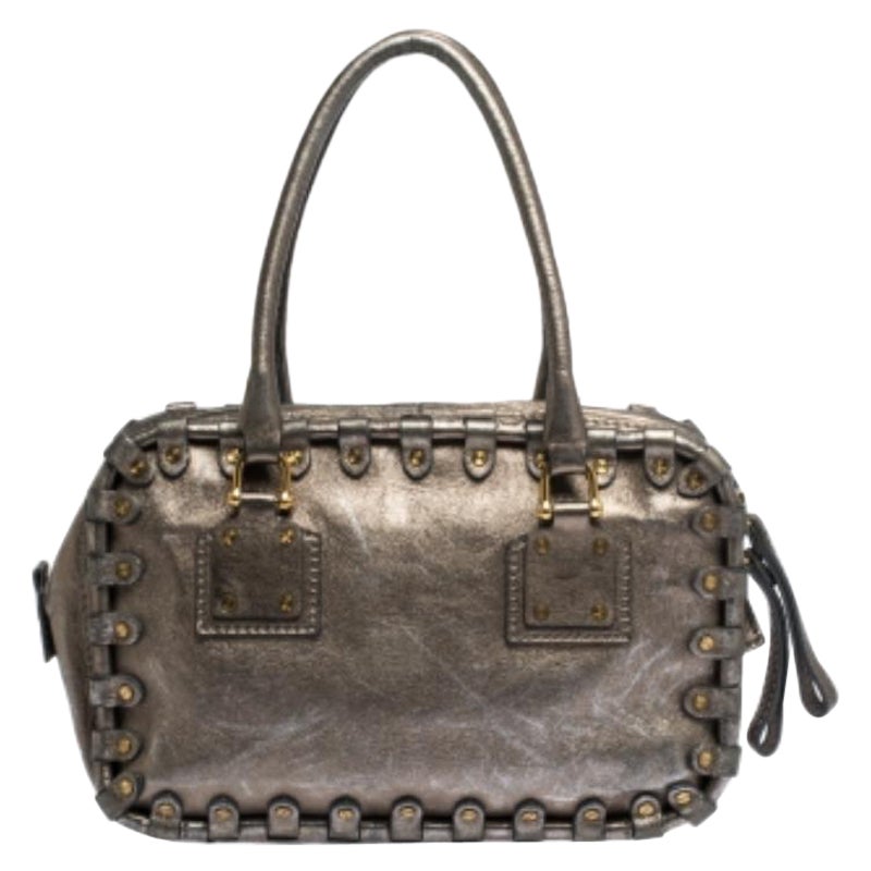Valentino Metallic Leather Studded Satchel in vendita