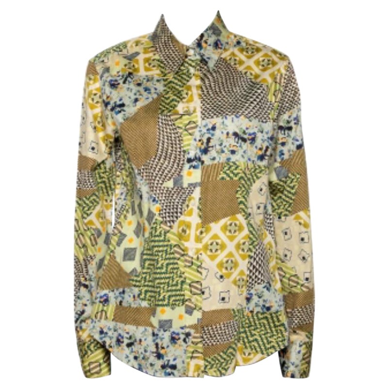 Etro - Chemise en coton extensible jaune à boutons et imprimé multicolore L en vente