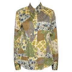 Etro Yellow Stretch Cotton Multi Print Button Front Shirt L