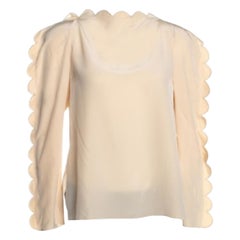 Fendi Cream Silk Scalloped Long Sleeve Blouse S