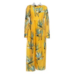 Fendi Yellow Silk Jacquard Birds of Paradise Flower Dress M