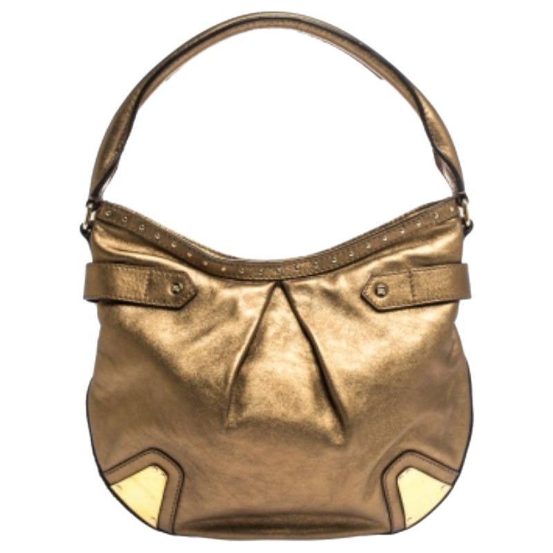 Burberry Gold Leather Hartley Hobo en venta