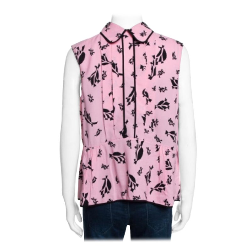 Marni Rosa Crepe Abstrakter Druck Dual Collar ärmelloses Top M im Angebot