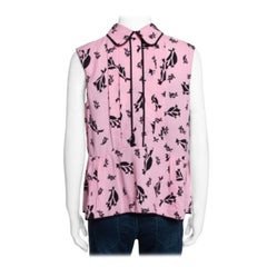 Marni Pink Crepe Abstract Print Dual Collar Sleeveless Top M