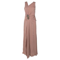 Gucci Pale Pink Silk Crepe Brooch Detail Draped Gown M