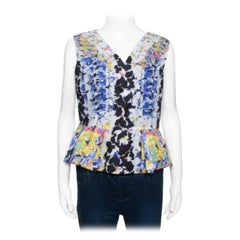 Peter Pilotto Multicolor Printed Silk Jacquard Peplum Detail Sleeveless Top M