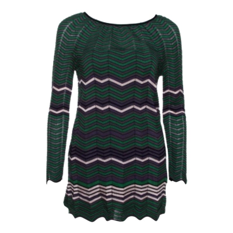 M Missoni Grünes langärmeliges Strickoberteil mit Pointelle-Strick S im Angebot