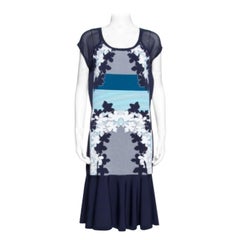Diane Von Furstenberg Admiral Navy & Ivory Intarsia Knit Jalen Dress L