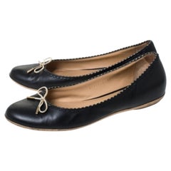 Salvatore Ferragamo Black/Gold Leather Bow Ballet Flats Size 40