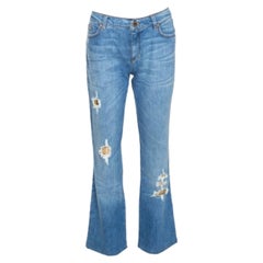Roberto Cavalli Blue Distressed Denim Embellished Patch Jeans M