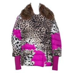 Roberto Cavalli Beige Animal Print Quilted Fur Lined Jacket M