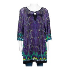 Roberto Cavalli Purple Snake Print Knit Belted Kaftan Top M