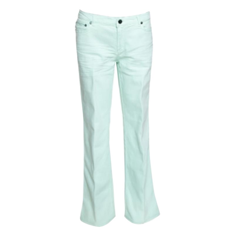 Roberto Cavalli Light Green Denim Straight Leg Jeans L en vente