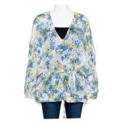 Roberto Cavalli Blue & White Floral Print Silk Sheer Kaftan Top M