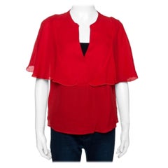 Giambattista Valli Red Crepe Ruffled Cape Detail Top M