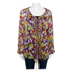 Roberto Cavalli Multicolor Tulip Print Silk Sheer Blouse M