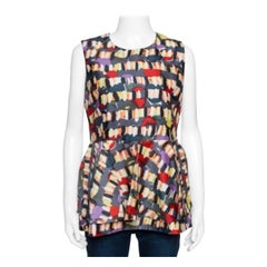 Marni Multicolour Abstract Printed Wool Blend Peplum Detail Sleeveless Top M