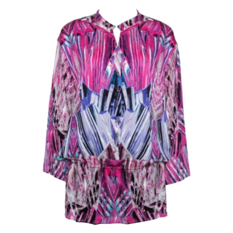 Robert Cavalli - Tunique en soie extensible imprimée rose M en vente