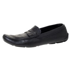 Prada Black Leather Penny Slip On Loafers Size 43.5