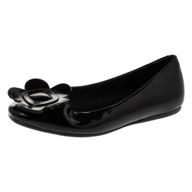 Roger Vivier Black Floral Applique Patent Leather Ballet Flats Size 39 en venta