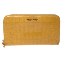 Miu Miu Yellow Croc Embossed Leather Zip Around Wallet