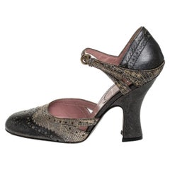 Miu Miu Metallic Grey/Silver Brogue Leather D'Orsay Strap Pumps Size 36.5