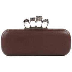 ALEXANDER McQUEEN S/S 2010 Brown Leather Long Skull Knuckle Duster Box Clutch
