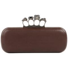 ALEXANDER McQUEEN S/S 2010 Brown Leather Long Skull Knuckle Duster Box Clutch 1