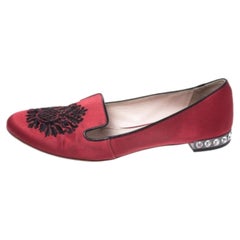 Miu Miu Red Satin Embroidered Crystal Studded Smoking Slippers Size 38.5