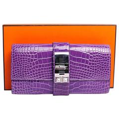 Hermes Alligator Shiny Medor 23cm Ultraviolet Clutch