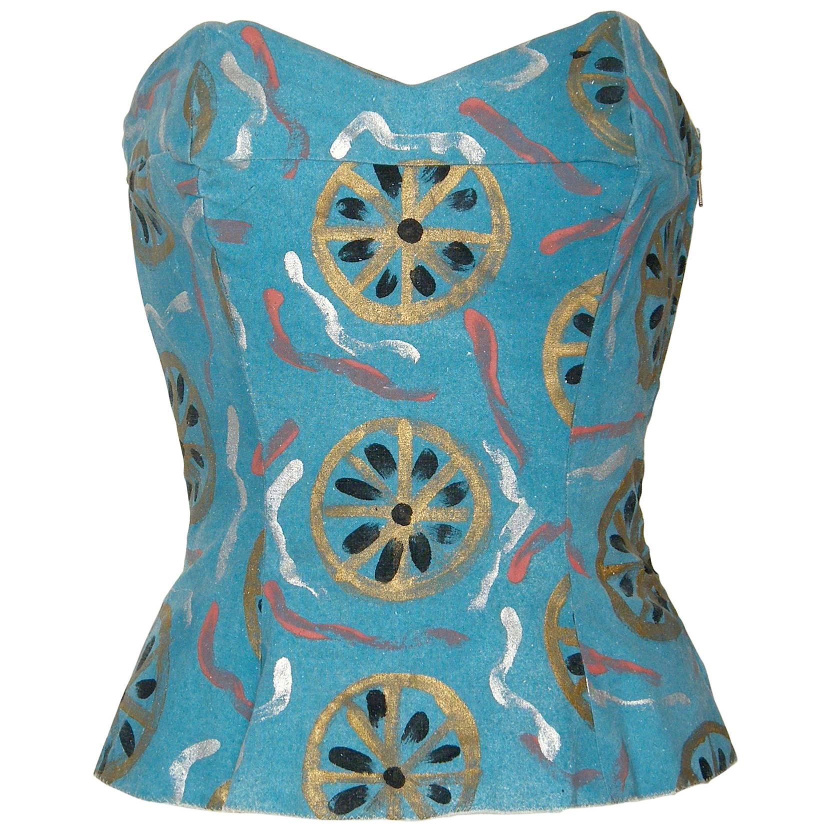 Early Emilio Pucci Strapless Bustier Sun Top Hand Painted Cotton