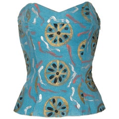 Vintage Early Emilio Pucci Strapless Bustier Sun Top Hand Painted Cotton