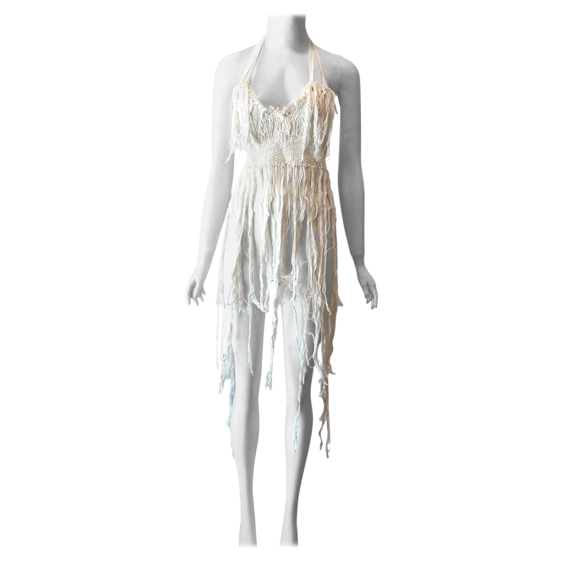 Rare Ann Demeulemeester fringed hand woven halter top vintage For Sale
