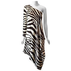 1998 Thierry Mugler runway silk zebra print draped one shoulder dress