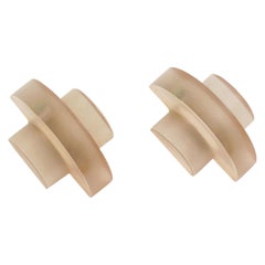 Pink-Beige Carved Plexiglass Lucite Clip Earrings