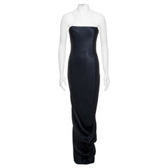 John Galliano - Vestito drappeggiato senza spalline in raso crepe blu notte, FW 1995.