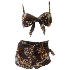 Vintage Sea Bs Indonesian Cotton Batik Bikini, Late 1960s
