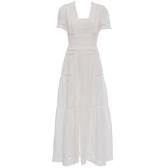 Vintage Chanel Short Sleeve Whitework Embroidered Linen Dress, Circa 1980's
