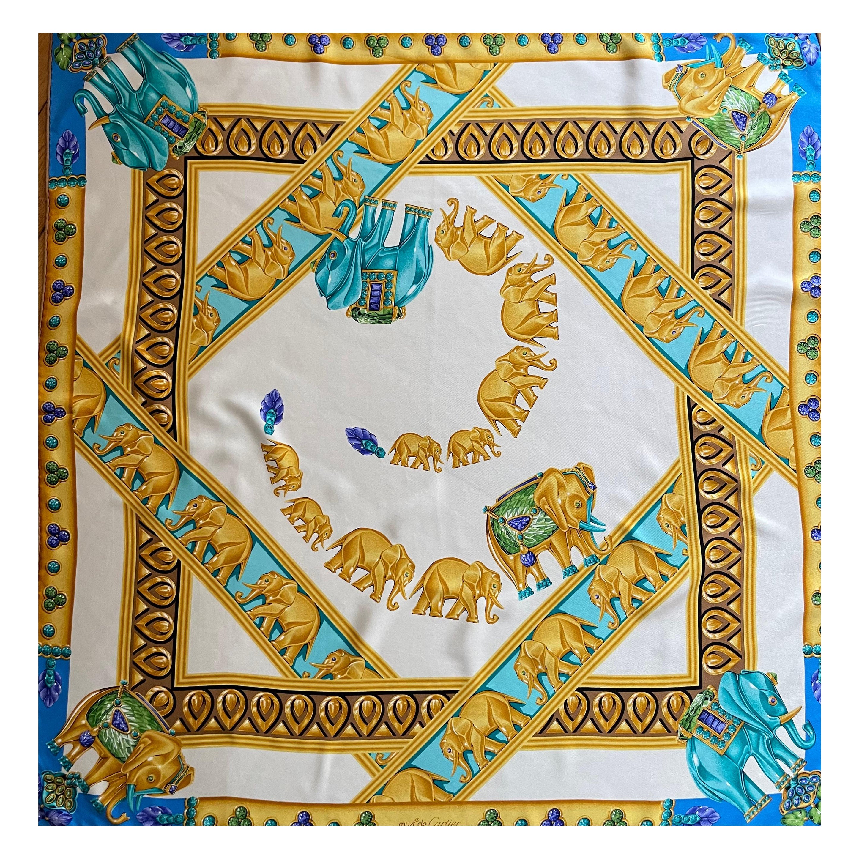 Cartier Silk Scarf Multi Elephant "Must Be Cartier"