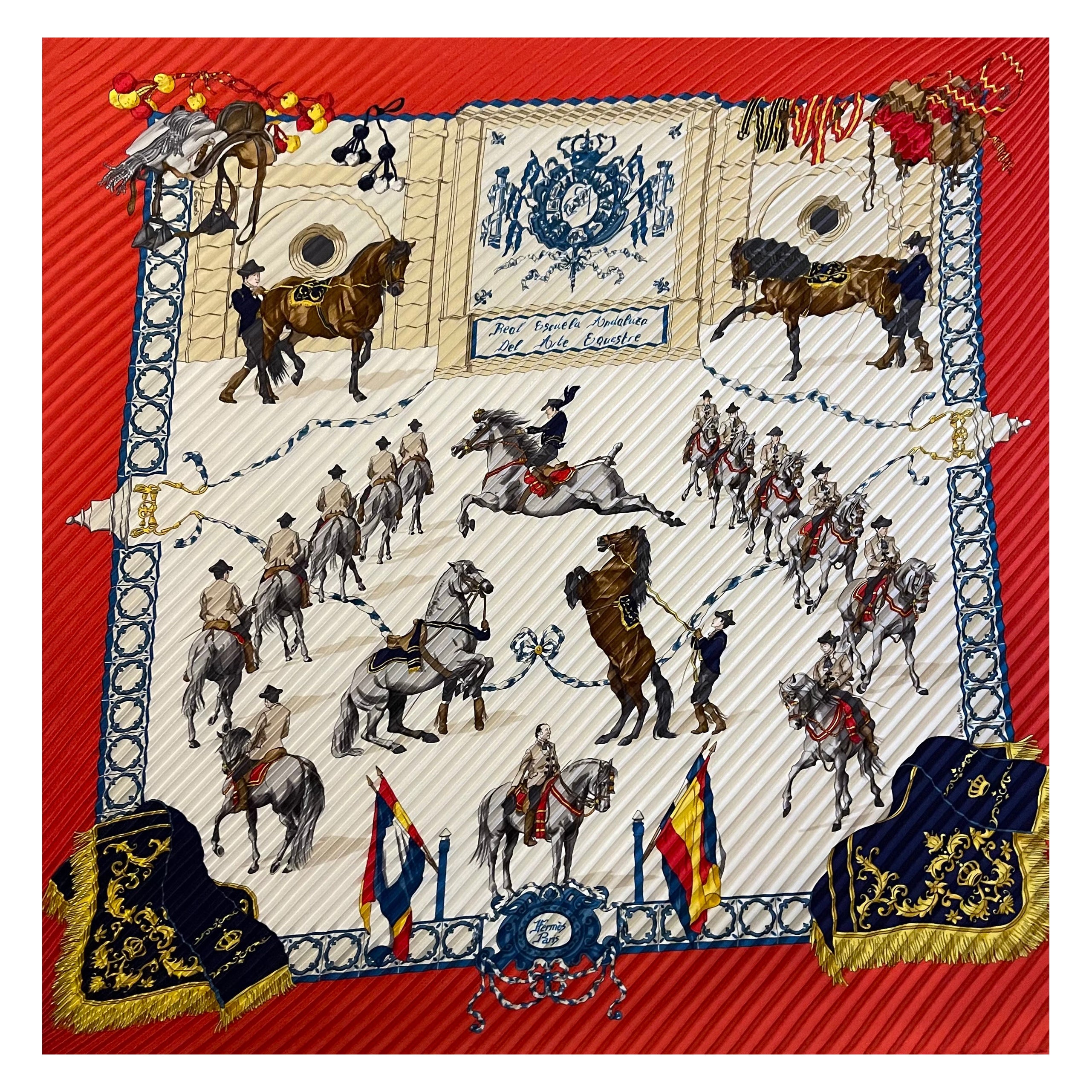 Hermès Plisé Silk Scarf " Escuela Andaluza" 1996